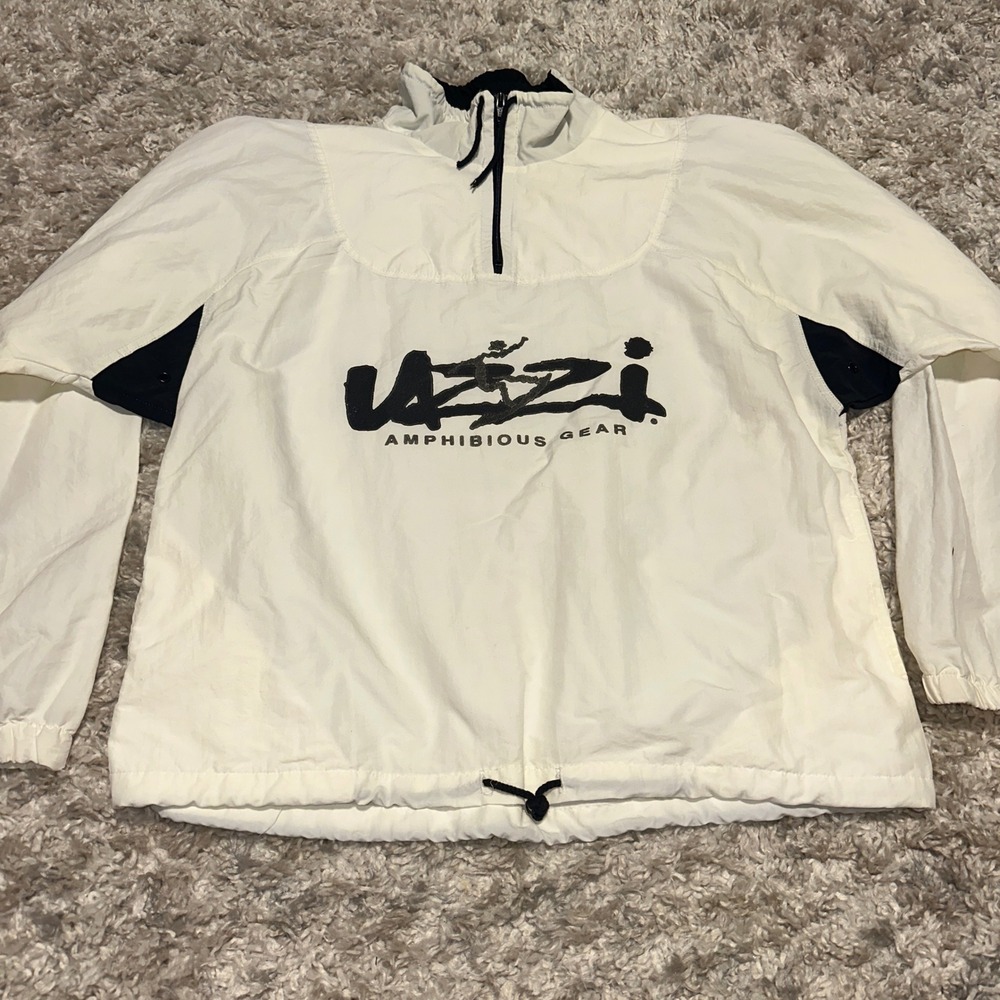 Vintage Uzzi Amphibious Gear Windbreaker White Black Quarter Zip Pullover Mens S